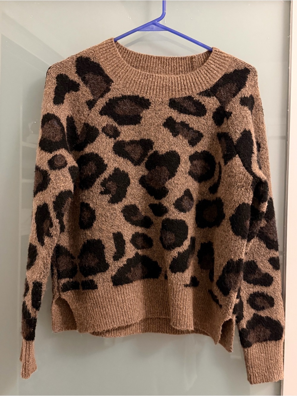 Aqua Leopard Print Crewneck Sweater (Size Small)